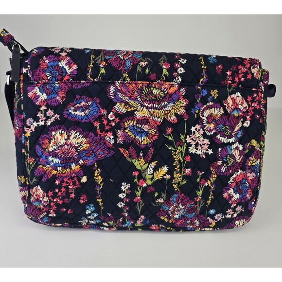 Vera Bradley Essential Messenger or Computer Bag of Midnight Wildflowers - Picture 2 of 13
